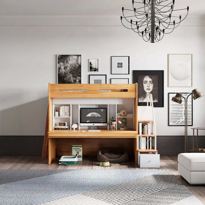MO Loft Bed with desk, storage, ladder | Multifunctional High Sleeper for Small Bedroom | EzSpace
