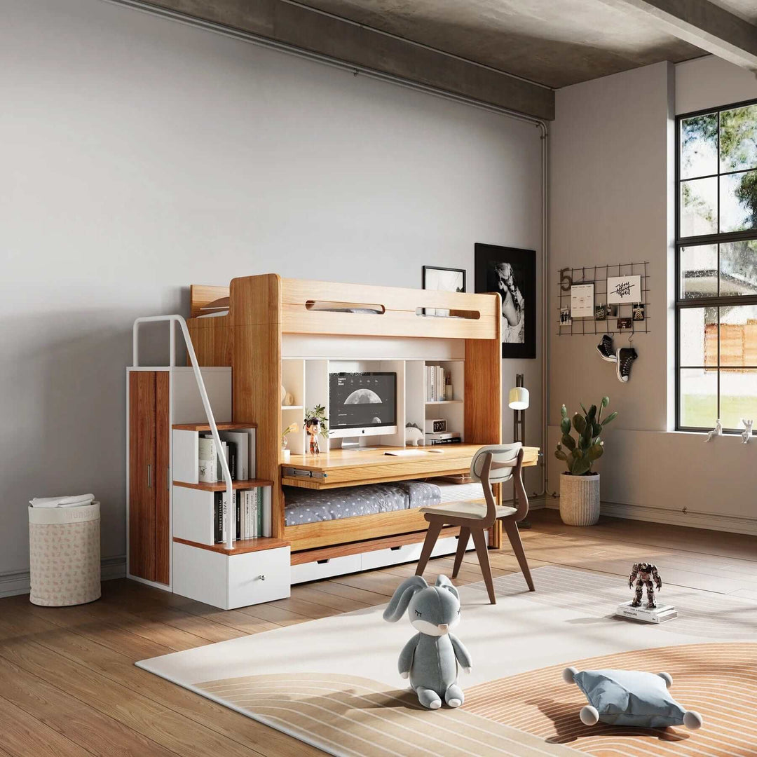 MO Loft Bed with desk, storage, trundle bed | Multifunctional High Sleeper for Small Bedroom | EzSpace