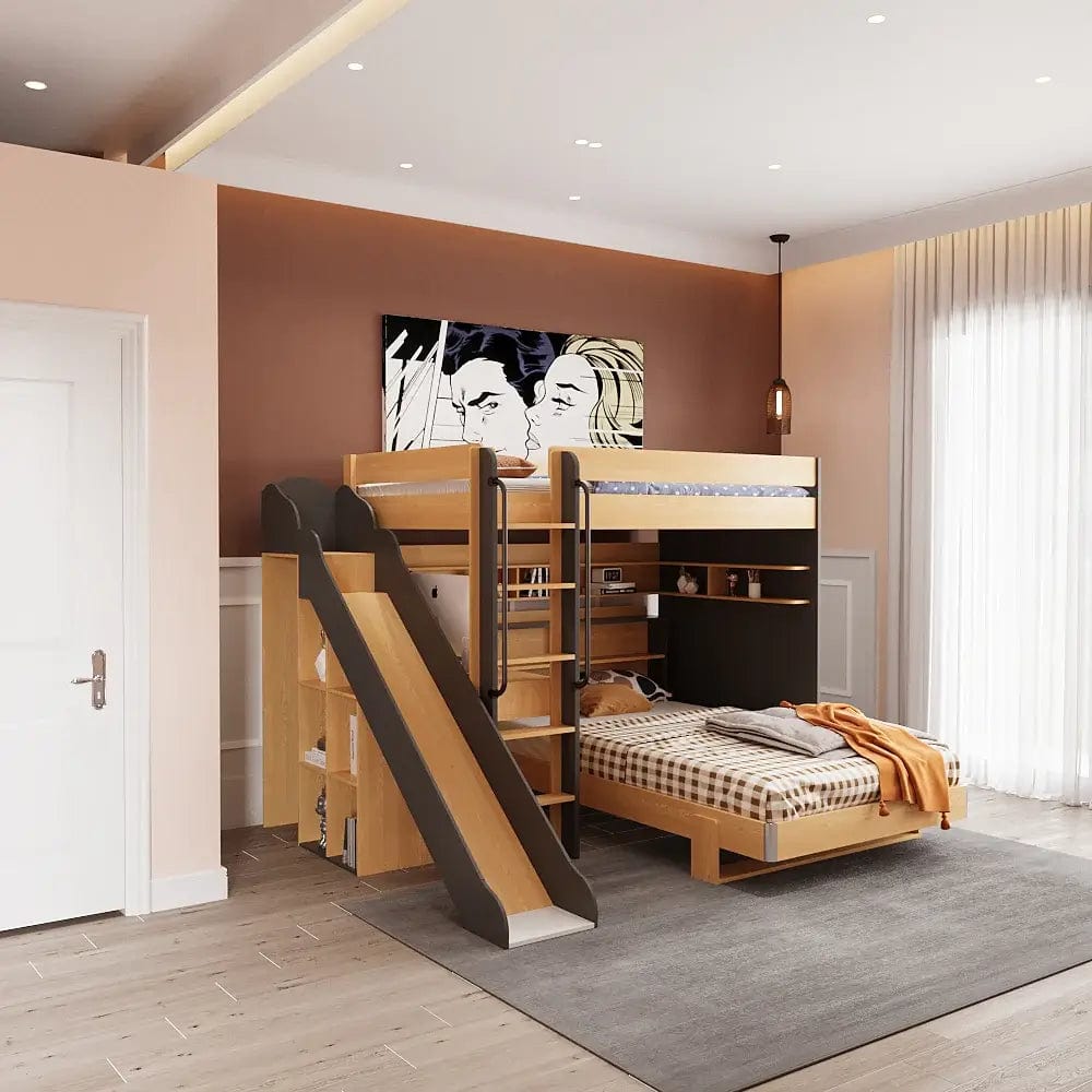 TEOM L-shaped Bunk Bed with Slide, Shelf | Stylish &amp; Space-saving Bunk Bed | EzSpace