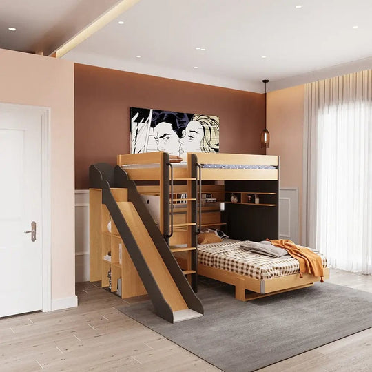TEOM L-shaped Bunk Bed with Slide, Shelf | Stylish &amp; Space-saving Bunk Bed | EzSpace