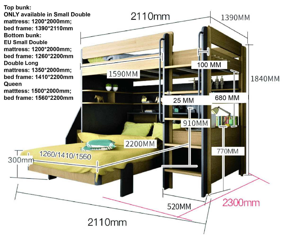 TEOM-L-shaped-Bunk-Bed-Space-saving-EzSpace-dimensions