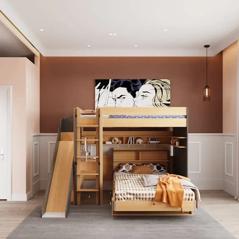 TEOM L-shaped Bunk Bed with Slide, Shelf | Stylish & Space-saving Bunk Bed | EzSpace