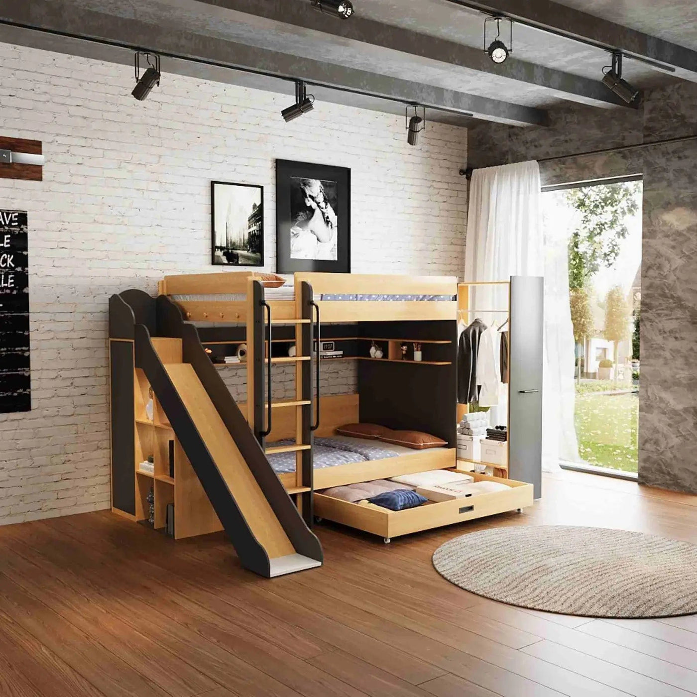 TEOM_Bunk_Bed_Stylish_Space_saving_bunk_bed_EzSpace-with-stair_and_sliding_wardrobe