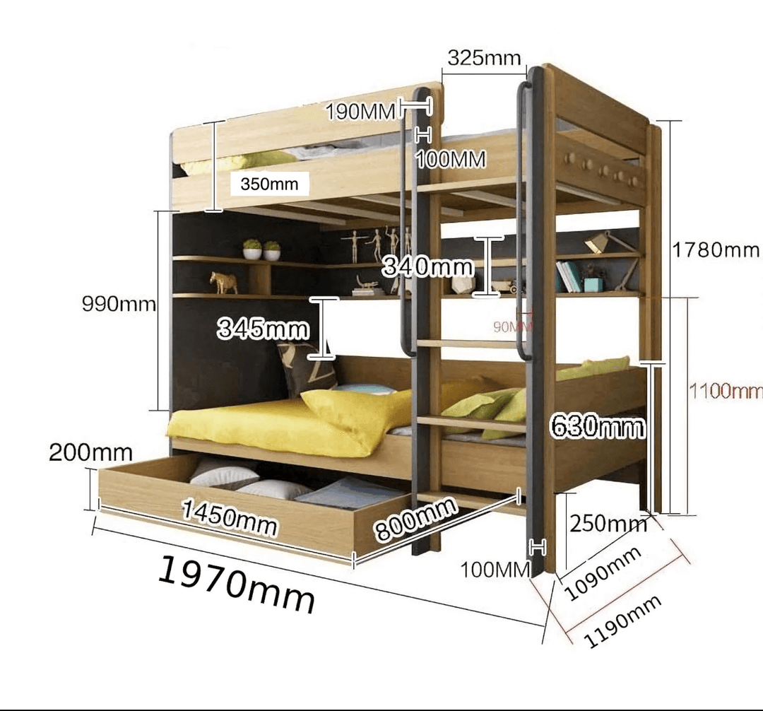 EzSpace Bunk Bed TEOM Bunk Bed | Stylish &amp; Space Saving for Small Bedrooms | EzSpace EU Single Large / Without roll-out drawer