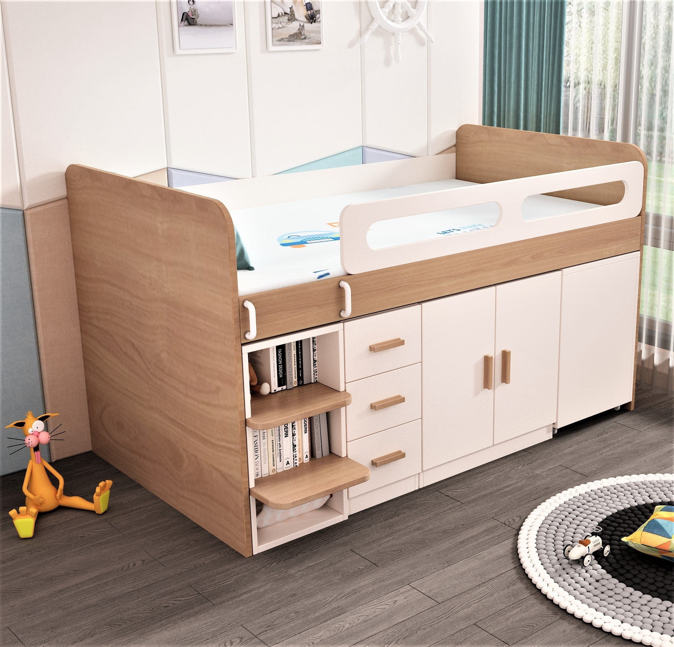 EzSpace Loft Bed DOC Midi Loft Bed | Space Saving & Modern Design | EzSpace with small pull-out desk + wardrobe +storage cabinet