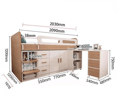EzSpace Loft Bed DOC Midi Loft Bed | Space Saving & Modern Design | EzSpace with small pull-out desk + wardrobe +storage cabinet