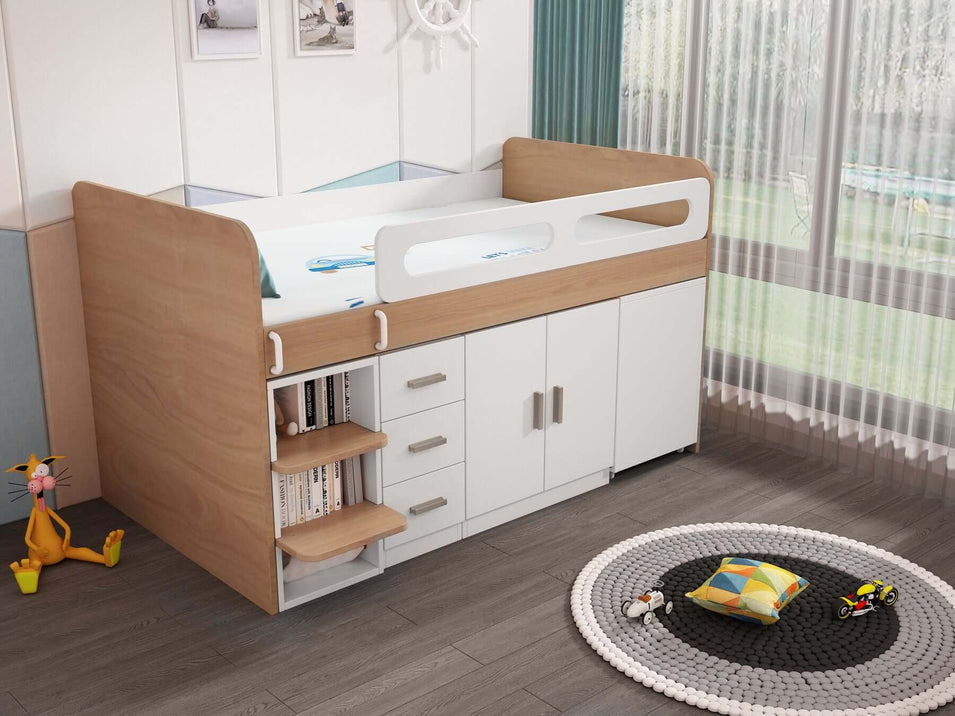 EzSpace Loft Bed DOC Midi Loft Bed | Space Saving & Modern Design | EzSpace with small pull-out desk + wardrobe +storage cabinet