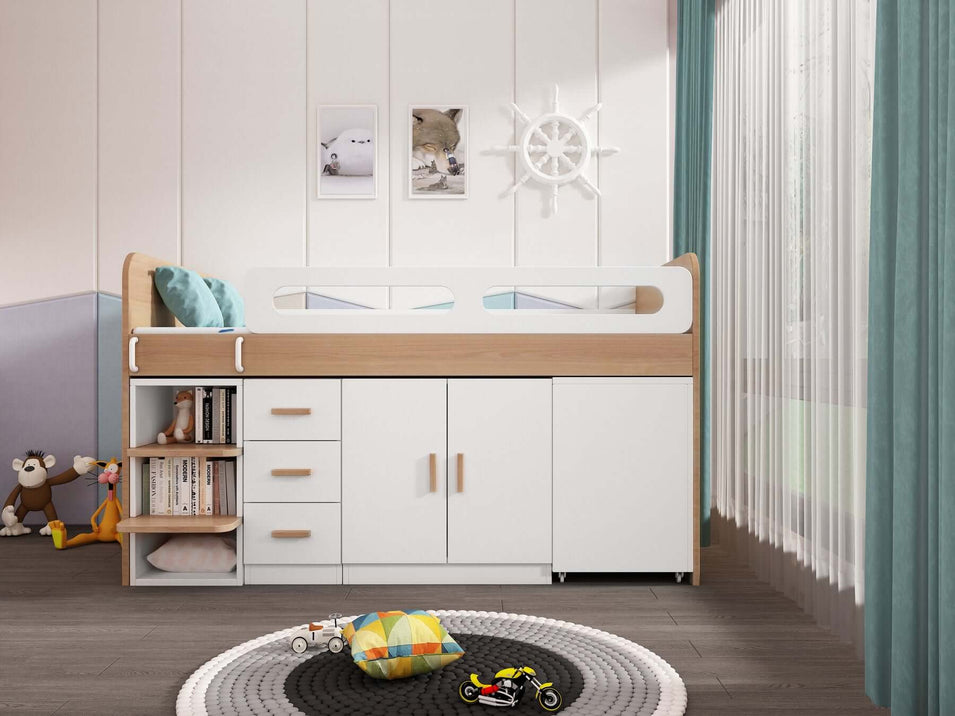 EzSpace Loft Bed DOC Midi Loft Bed | Space Saving & Modern Design | EzSpace with small pull-out desk + wardrobe +storage cabinet